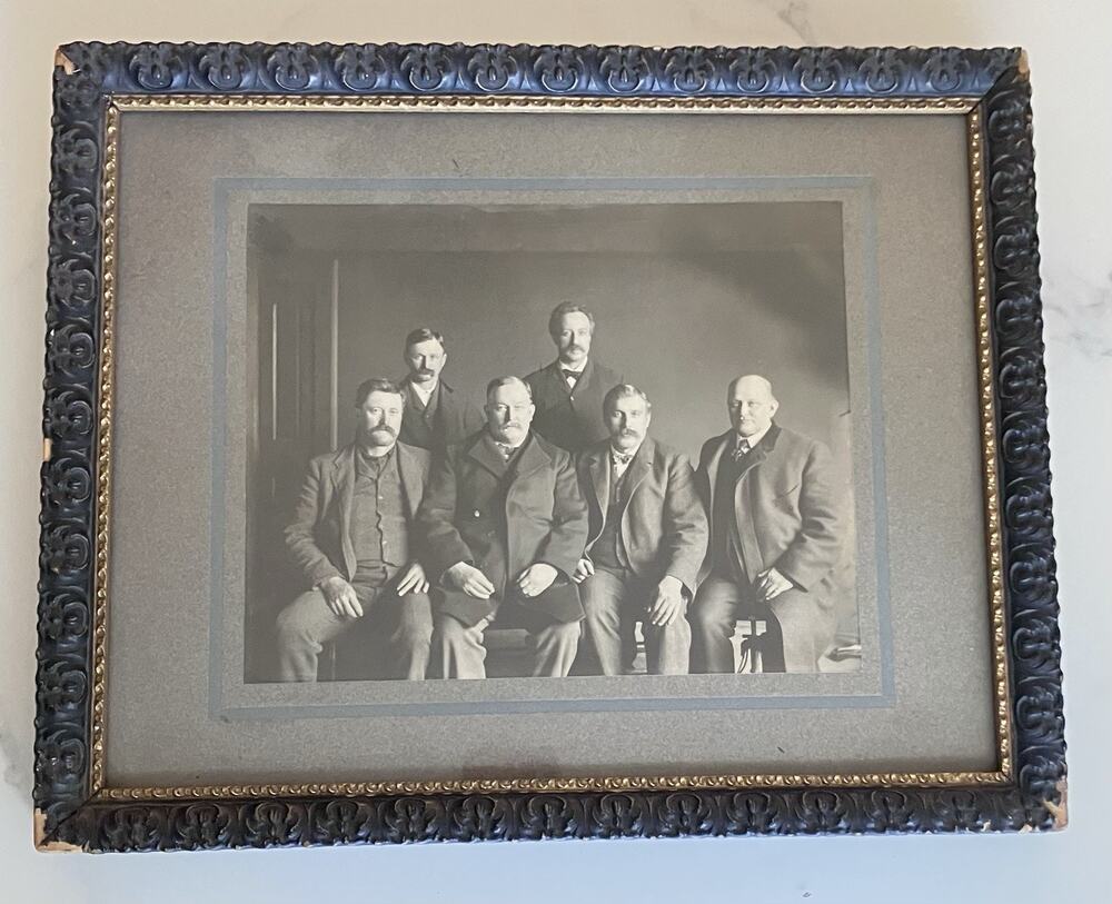 Antique Large Photo 8x10 Late 1800 Gentlemen Group Portrait Wood Frame 15x12